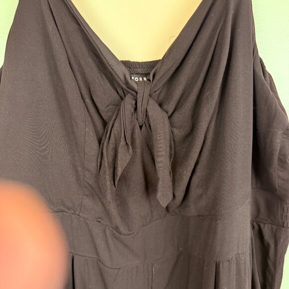 TORRID Black Wide-Leg Jumpsuit – Adjustable Straps, Tie Front, Smocked Back - Picture 3 of 6